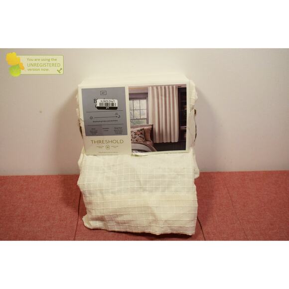 Threshold 50x63" Blackout Textured Plaid Rod Pocket Curtain Panel Ivory* - Picture 2 of 6